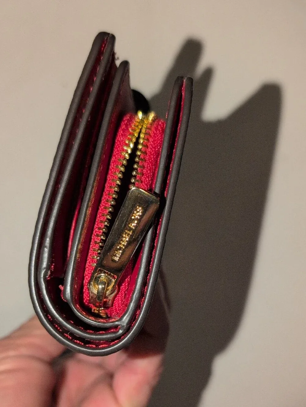 Michael Kors Metallic Scarlet Compact Wallet with Gold Logo